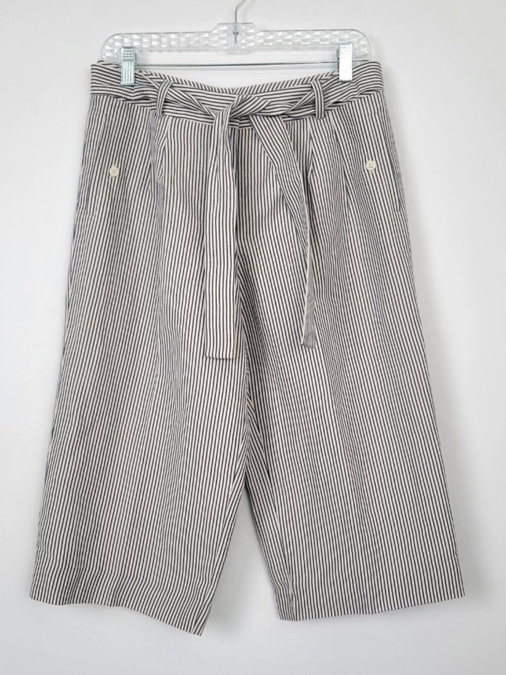 Vintage 90s Talbots Petites Silk Linen Striped Belted Culottes Gaucho Pants